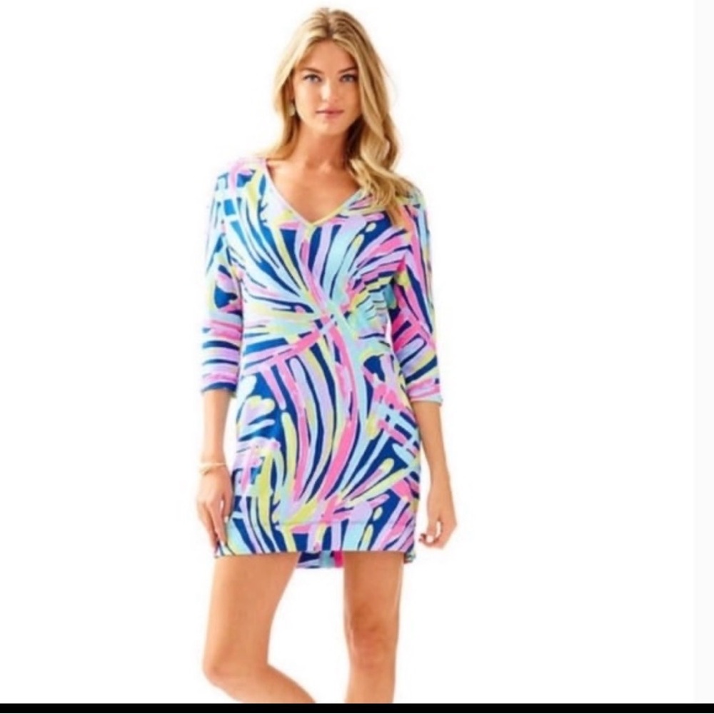 Lilly Pulitzer Cori Women’s Dress Indigo Sea Dreamin Pima Cotton 3/4 slv Size L